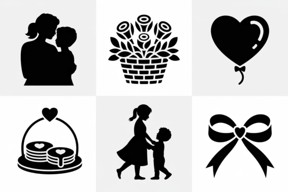 Mom and Child Silhouette Icons: A Modern Graphic Design Asset for Content Creators