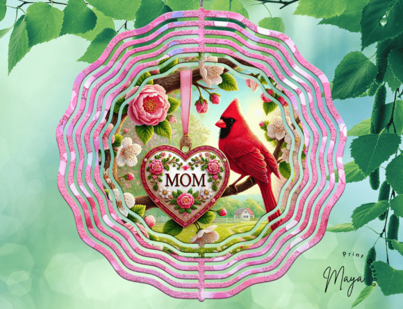 Mom Red Cardinal Wind Spinner: A Graphic Design Asset for Crafts and Branding